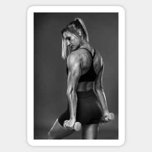 Female bodybuilder working out, black and white Sticker